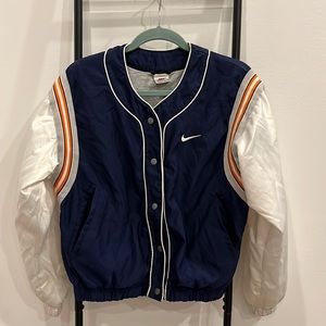 Vintage Nike Varsity Baseball Snap Button Lining Blue White Jacket Size M Y2K